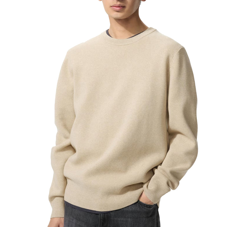 Uniqlo Unisex Washable Milano Ribbed Crew Neck Sweater 31 Beige