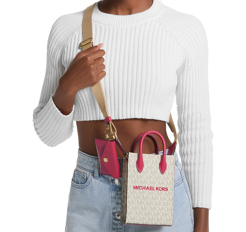 Michael Kors Women's Mirella Extra Small Signature Logo Smartphone Crossbody Bag Electric Pink