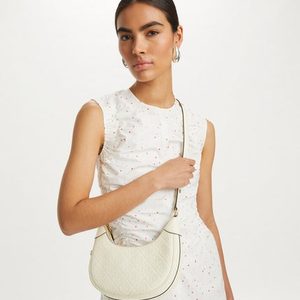 Tory Burch Women's T Monogram Leather Crescent Bag Light Cream