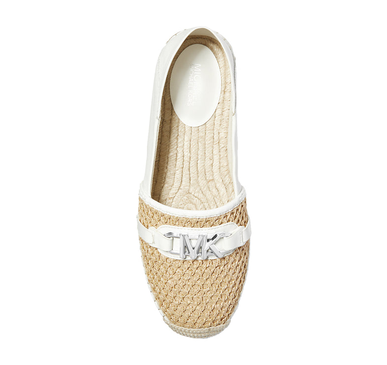 Michael Kors Women's Ember Leather and Straw Espadrille Optic White