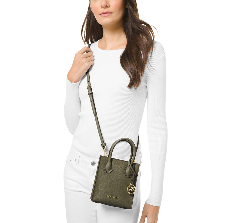 Michael Kors Women's Mercer Extra Small Pebbled Leather Crossbody Bag Olive