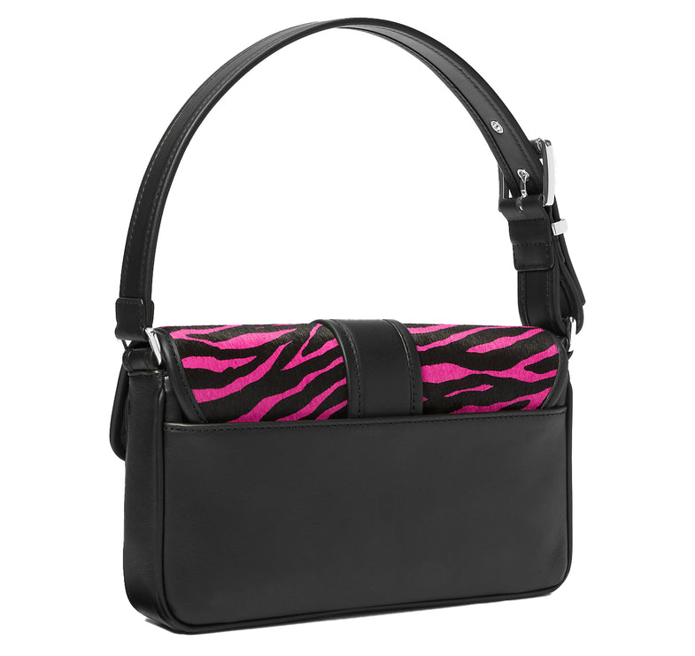 Michael Kors Women's Colby Medium Zebra Print Calf Hair Shoulder Bag Cerise Multi