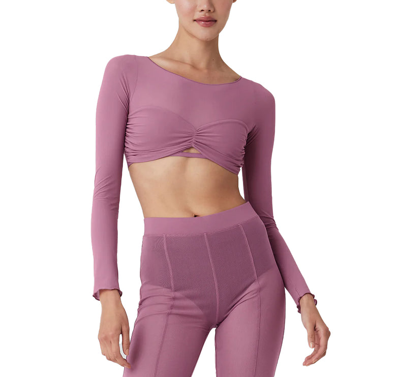 Alo Yoga Women's Mesh Sheer Illusion Cropped Long Sleeve Soft Mulberry