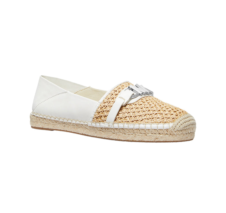 Michael Kors Women's Ember Leather and Straw Espadrille Optic White