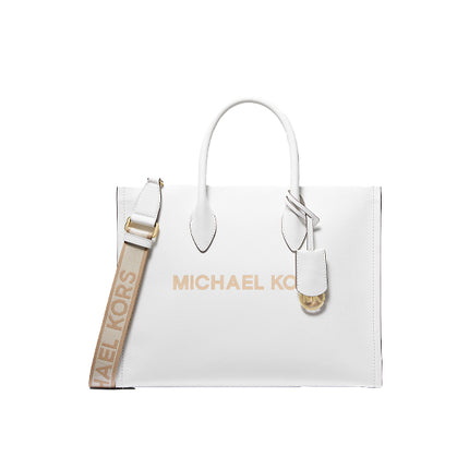 Michael Kors Women's Mirella Medium Pebbled Leather Tote Bag Optic White