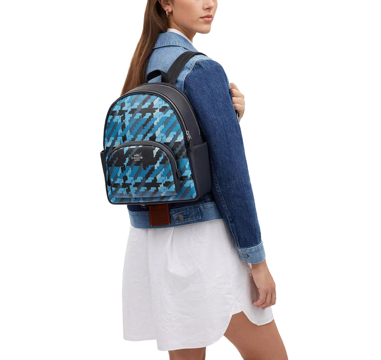 Coach Women's Court Backpack With Graphic Plaid Print Silver/Blue Multi