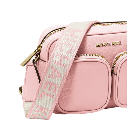 Michael Kors Women's Jet Set Medium Leather Crossbody Bag with Case for Apple Airpods Pro Powder Blush/Gold