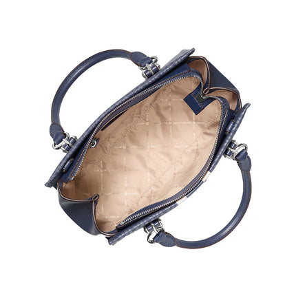 Michael Kors Women's Marilyn Medium Signature Logo Stripe Satchel Bag Navy/Silver