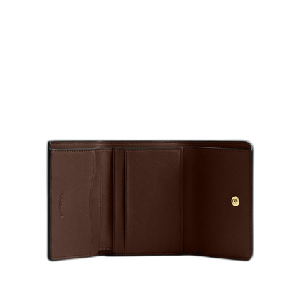 Coach Women's Card Holder Wallet In Blocked Signature Canvas Gold/Walnut/Tan