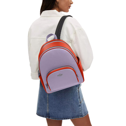 Coach Women's Court Backpack In Colorblock Silver/Light Violet/Electric Coral