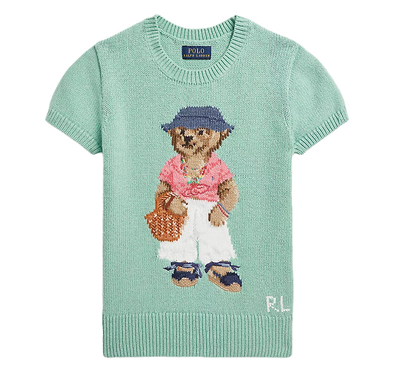 Polo Ralph Lauren Girl's Polo Bear Cotton Short Sleeve Sweater Celadon