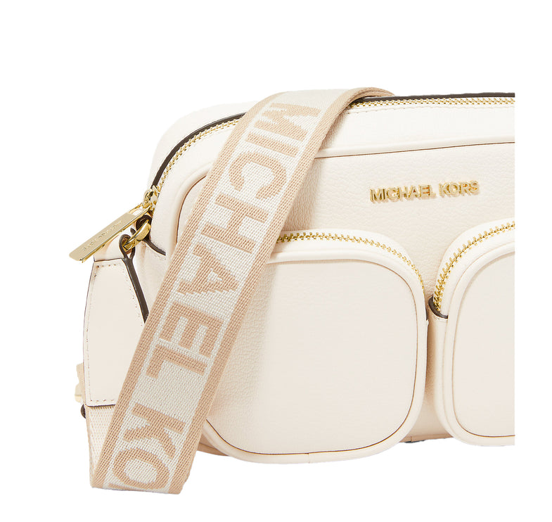 Michael Kors Women's Jet Set Medium Leather Crossbody Bag with Case for Apple Airpods Pro Cream/Gold