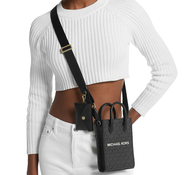 Michael Kors Women's Mirella Extra Small Signature Logo Smartphone Crossbody Bag Black