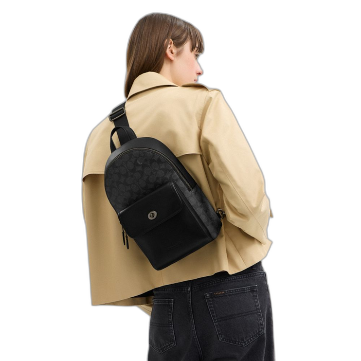Coach Women's Turnlock Sling Pack In Signature Canvas Gunmetal/Charcoal/Black