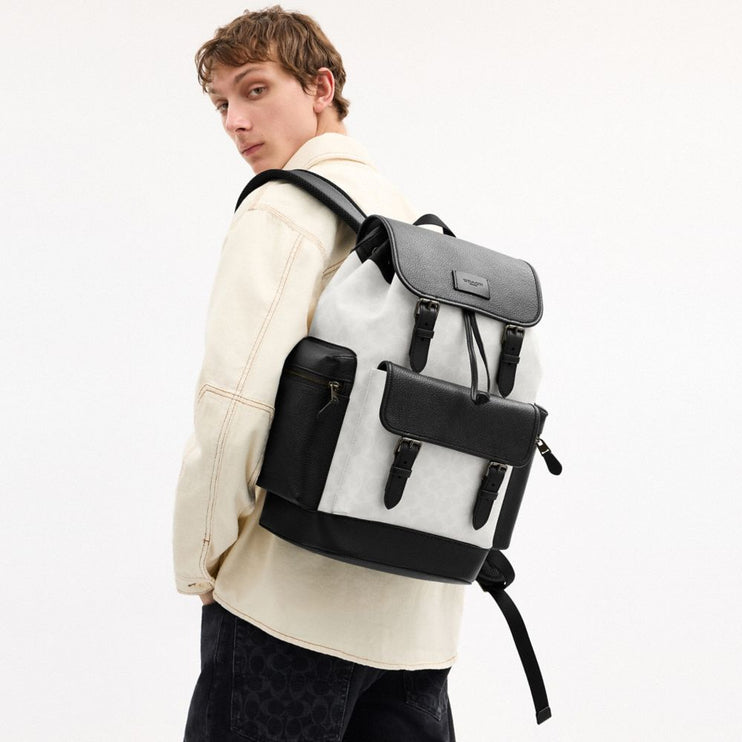 Coach Women's Sprint Backpack In Colorblock Signature Canvas Gunmetal/Chalk/Black
