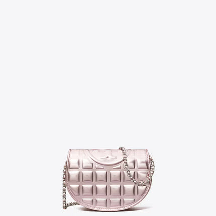 Tory Burch Women's Mini Fleming Metallic Square Quilt Crossbody Sparkle Pink