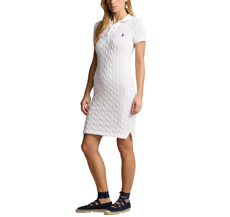 Polo Ralph Lauren Women's Cable Knit Cotton Polo Dress White