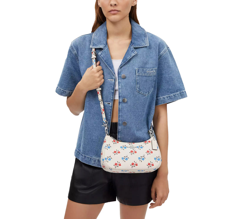 Coach Women's Teri Shoulder Bag With Floral Print Silver/Chalk Multi