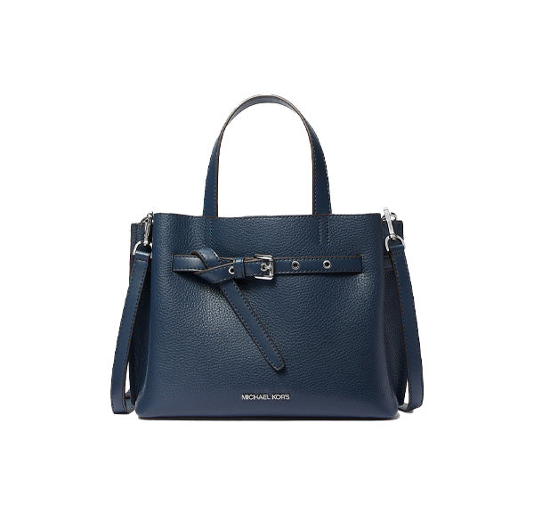 Michael Kors Women's Emilia Small Pebbled Leather Satchel Navy