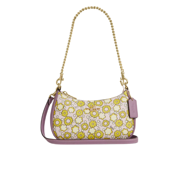 Coach Women's Teri Mini Crossbody Bag With Floral Print Gold/Lilac Multi