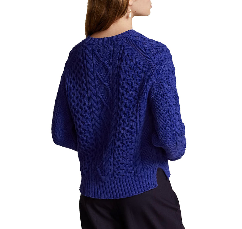 Polo Ralph Lauren Women's Cable Knit Cotton Crewneck Sweater Heritage Blue