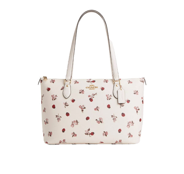 Coach Women's Gallery Tote With Ladybug Floral Print Gold/Chalk Multi