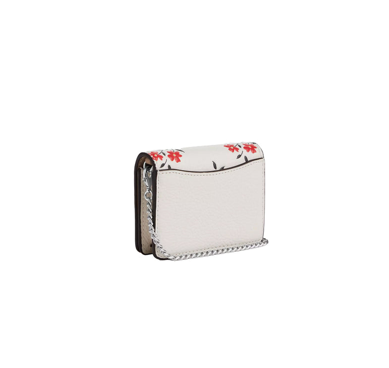 Coach Women's Mini Wallet On A Chain With Floral Print Silver/Chalk Multi