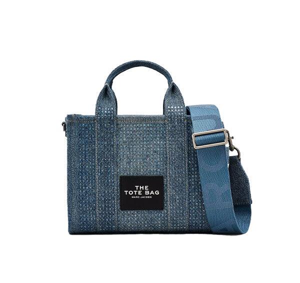 Marc Jacobs Women's The Crystal Denim Small Tote Bag Blue - Hemen Kargoda