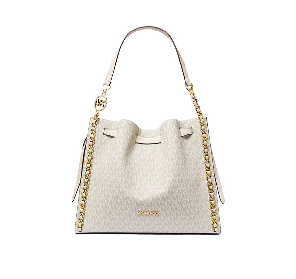 Michael Kors Women's Mina Large Signature Logo Chain Shoulder Bag Light Cream Multi