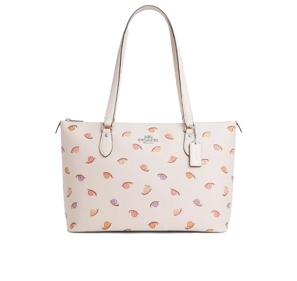 Coach Women's Gallery Tote Bag With Snail Print Silver/Chalk Multi