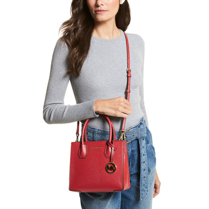 Michael Kors Women's Mercer Medium Pebbled Leather Crossbody Bag Bright Red