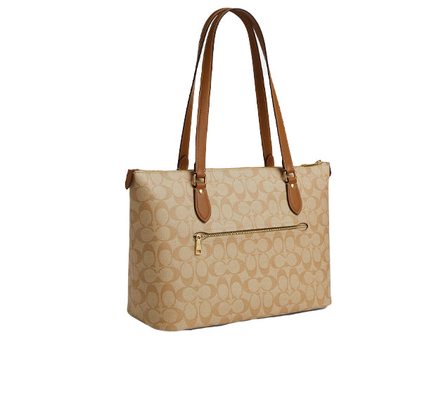 Coach Women's Gallery Tote In Signature Canvas With Stripe Gold/Light Khaki/Chalk Lt Saddle
