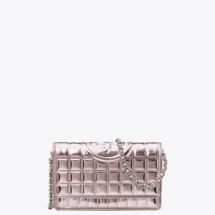 Tory Burch Women's Fleming Metallic Quilt Crossbody Sparkle Pink