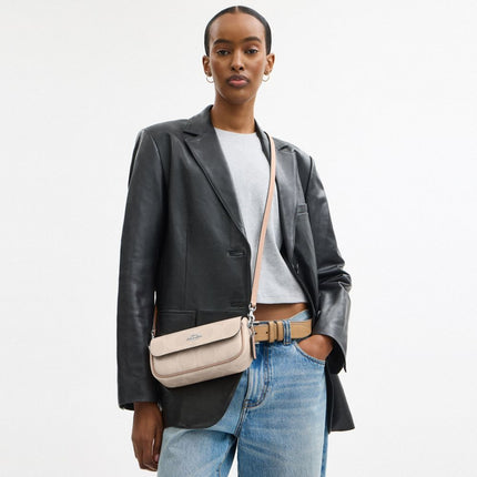 Coach Women's Hailey Flap Bag In Signature Canvas Silver/Sand/Taupe