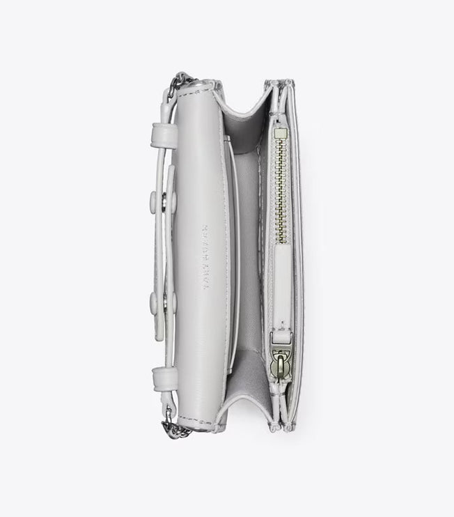 Tory Burch Women's Mini Fleming Metallic Square Quilt Crossbody Silver