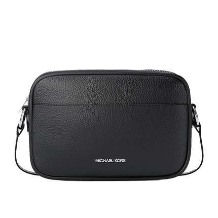 Michael Kors Women's Jet Set Pebbled Leather Camera Crossbody Bag Black/Silver