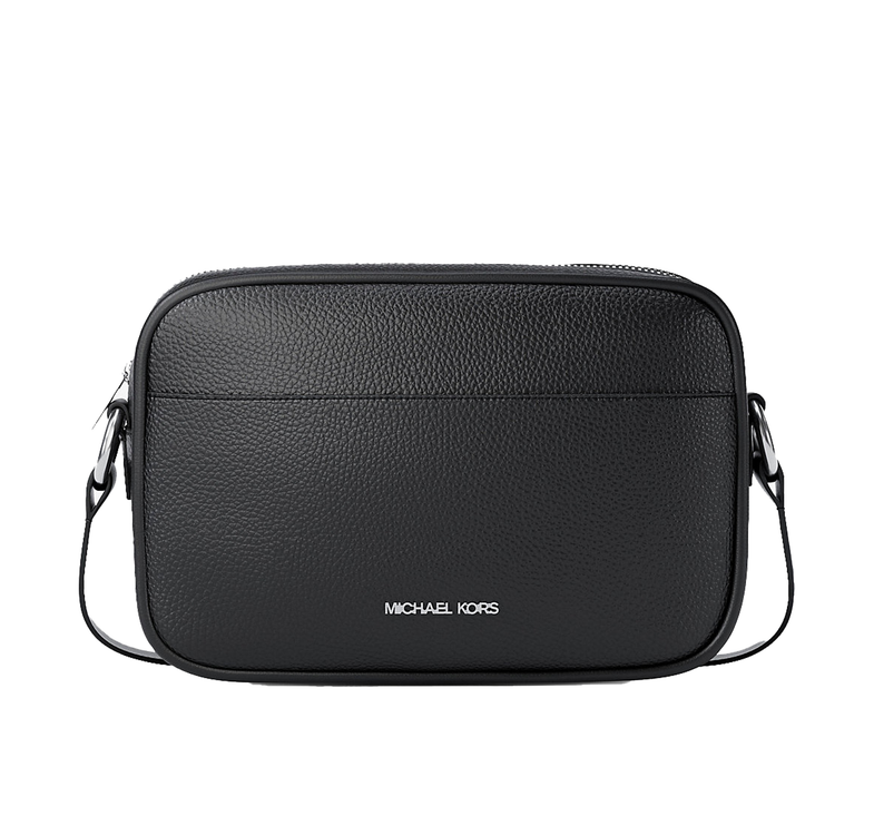 Michael Kors Women's Jet Set Pebbled Leather Camera Crossbody Bag Black/Silver