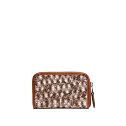 Coach Women's Essential Small Zip Around Card Case In Crystal Signature Jacquard Silver/Burnished Amber