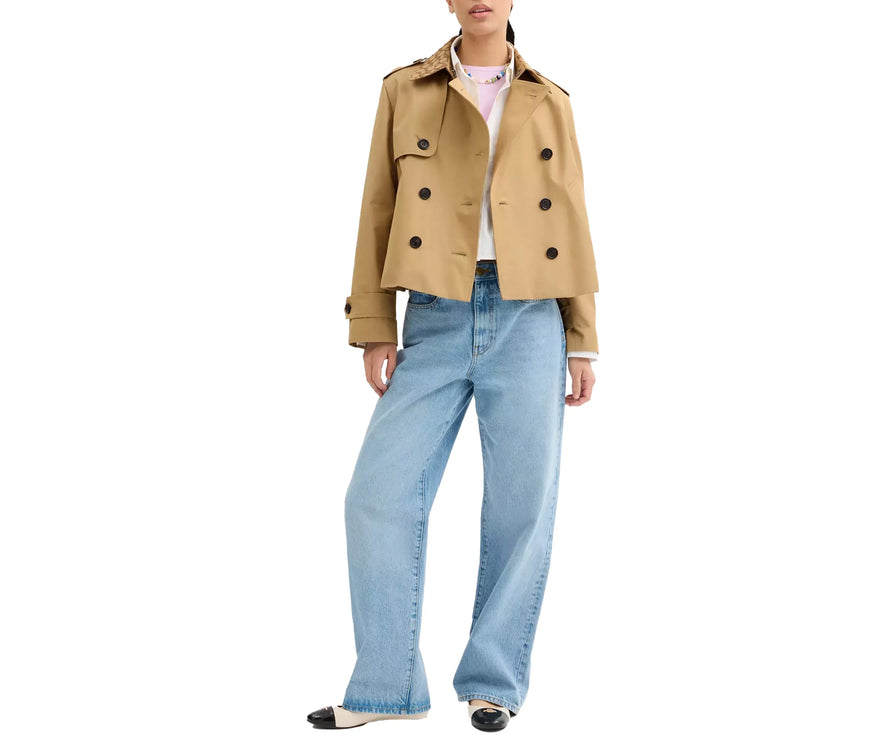 Coach Women's Short Trench Coat With Signature Collar Khaki