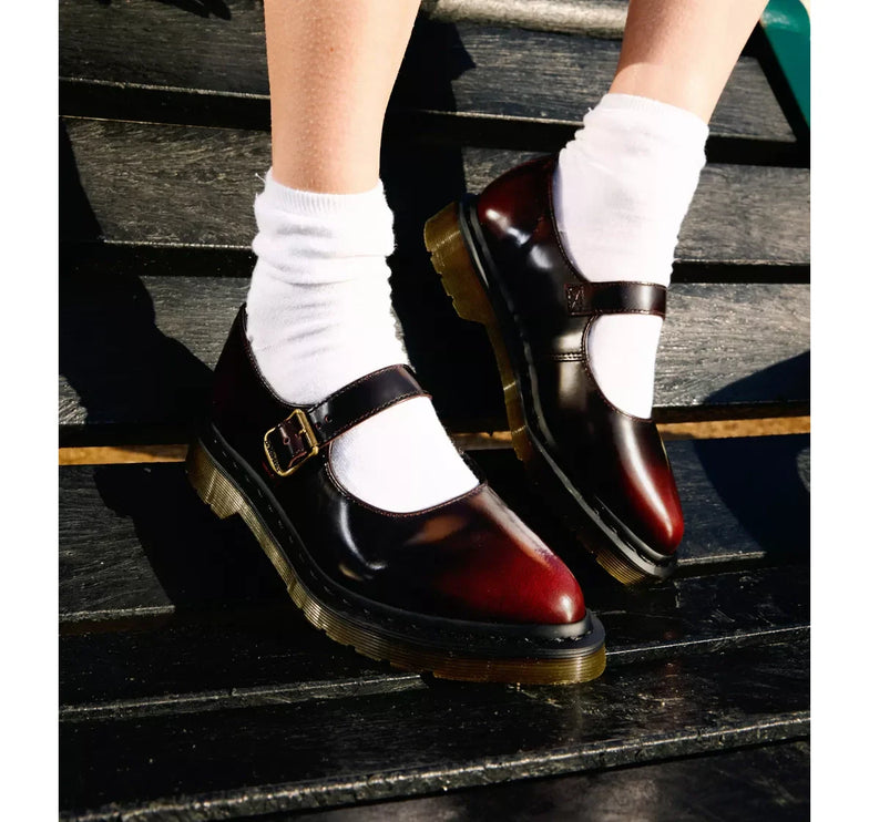 Dr. Martens Women's Elphie Mary Jane Leather Shoes Cherry Red