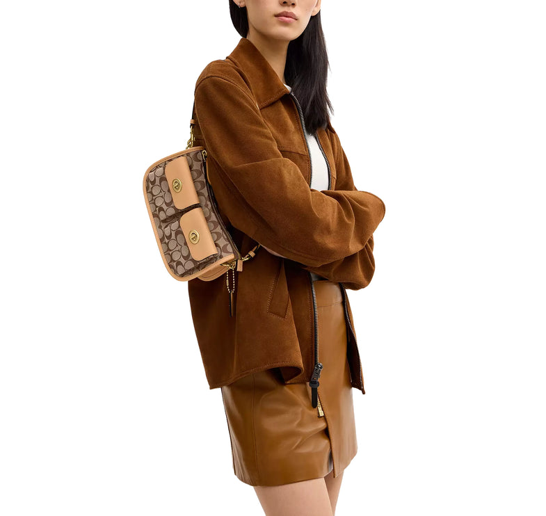 Coach Women's Twin Turnlock Waverly Bag In Signature Jacquard Brass/Khaki Light Peach