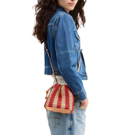 Coach Women's Faye Mini Drawstring Bag With Stripes Gold/Red/Tan