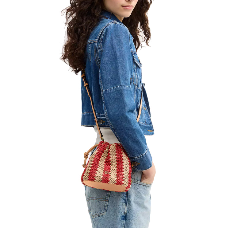 Coach Women's Faye Mini Drawstring Bag With Stripes Gold/Red/Tan