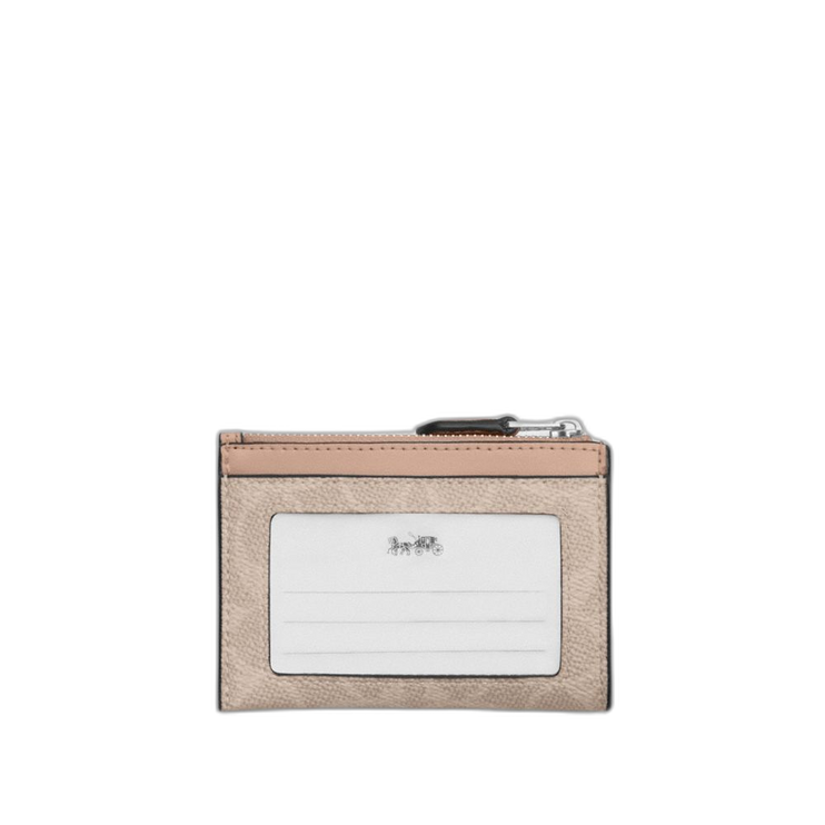 Coach Women's Mini Skinny Id Case In Signature Canvas Silver/Sand/Taupe