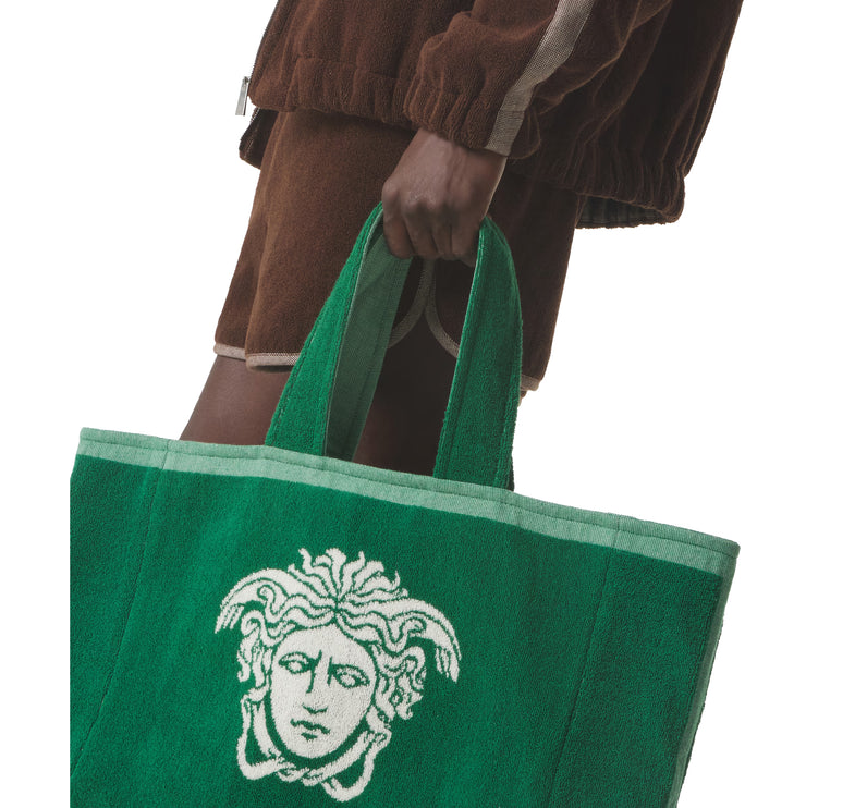 Versace Women's Cotton Terry Jacquard Tote Green