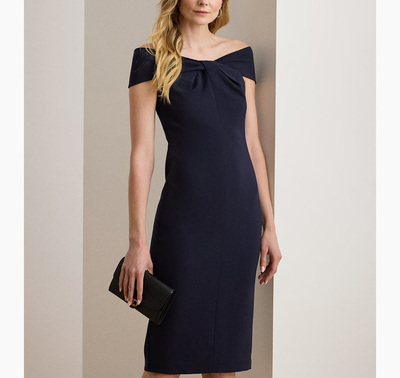 Polo Ralph Lauren Women's Twist-Front Crepe Cocktail Dress Lighthouse Navy