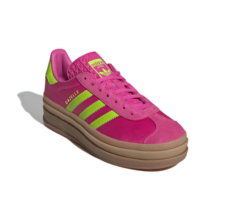 Adidas Women's Gazelle Bold Semi Lucid Fuchsia/Solar Slime/Gold Metallic JI2705