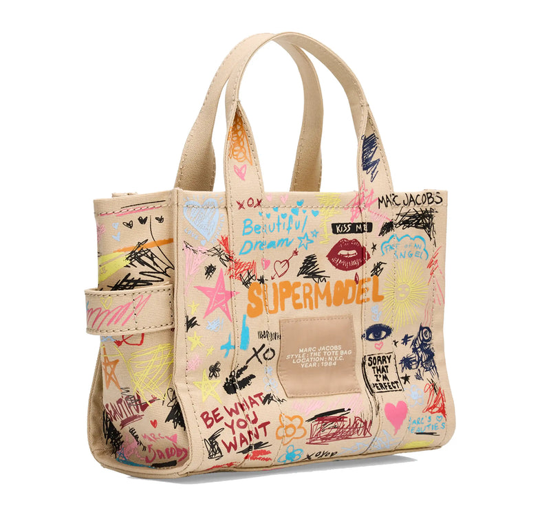 Marc Jacobs Women's The Punk Scribble Canvas Small Tote Bag Beige