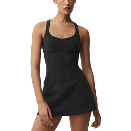 alo Women's Airbrush Sparks Fly Corset Tennis Dress Black