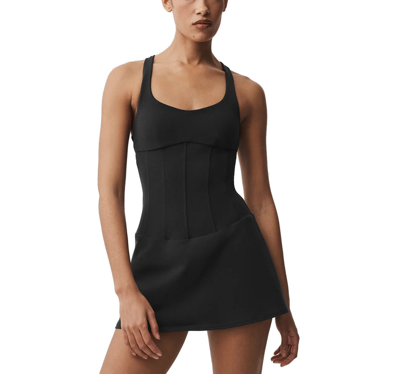 alo Women's Airbrush Sparks Fly Corset Tennis Dress Black